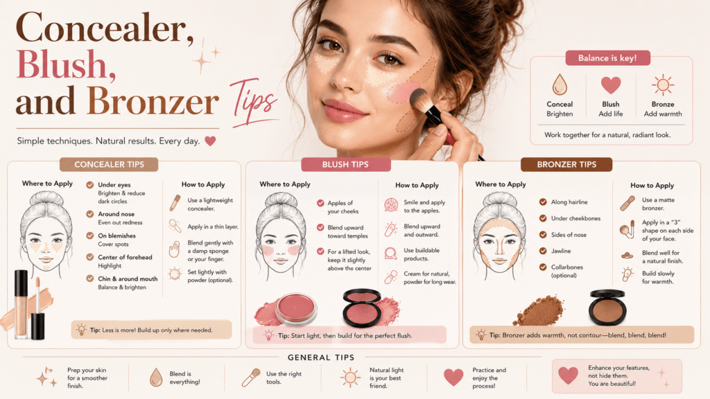 Concealer, Blush, and Bronzer Tips