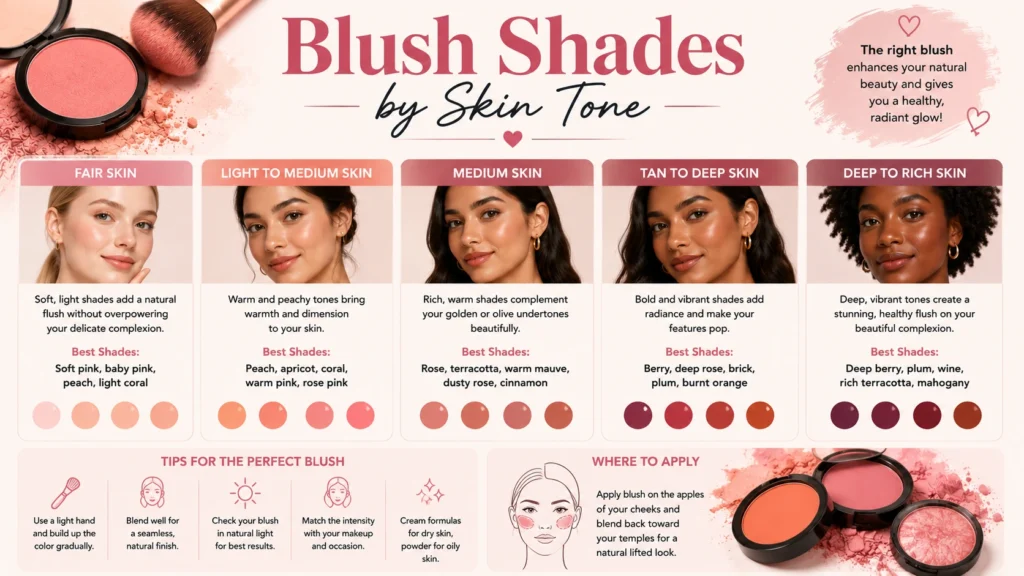 Blush shades recommended for every skin tone.
