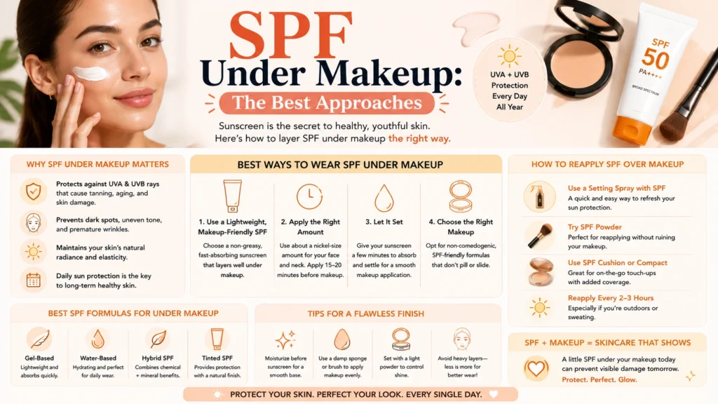 How to apply SPF under makeup for lasting sun protection.