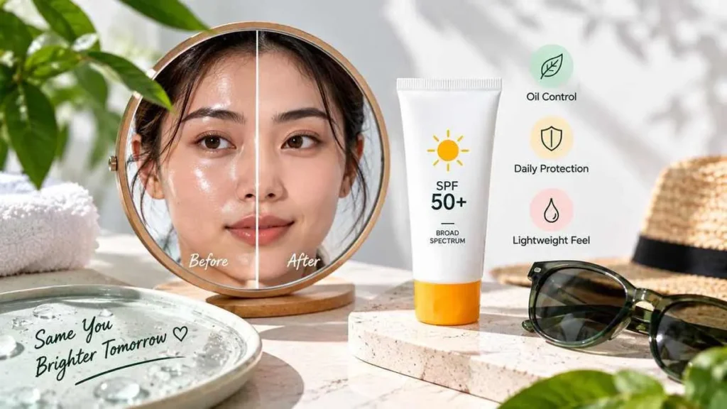 Applying non-comedogenic sunscreen on acne-prone oily skin